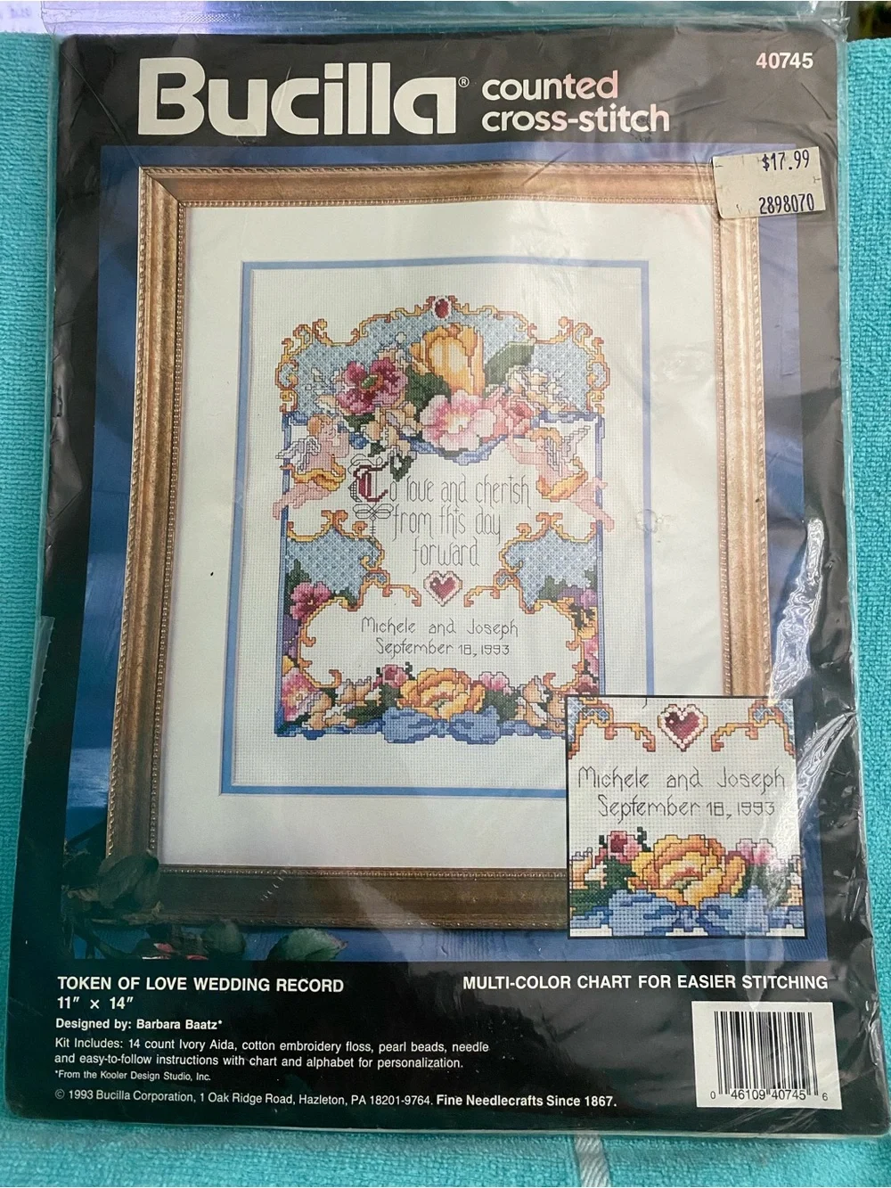 Vintage 1993 Bucilla Counted Cross Stitch Token Of Love Wedding Record New!